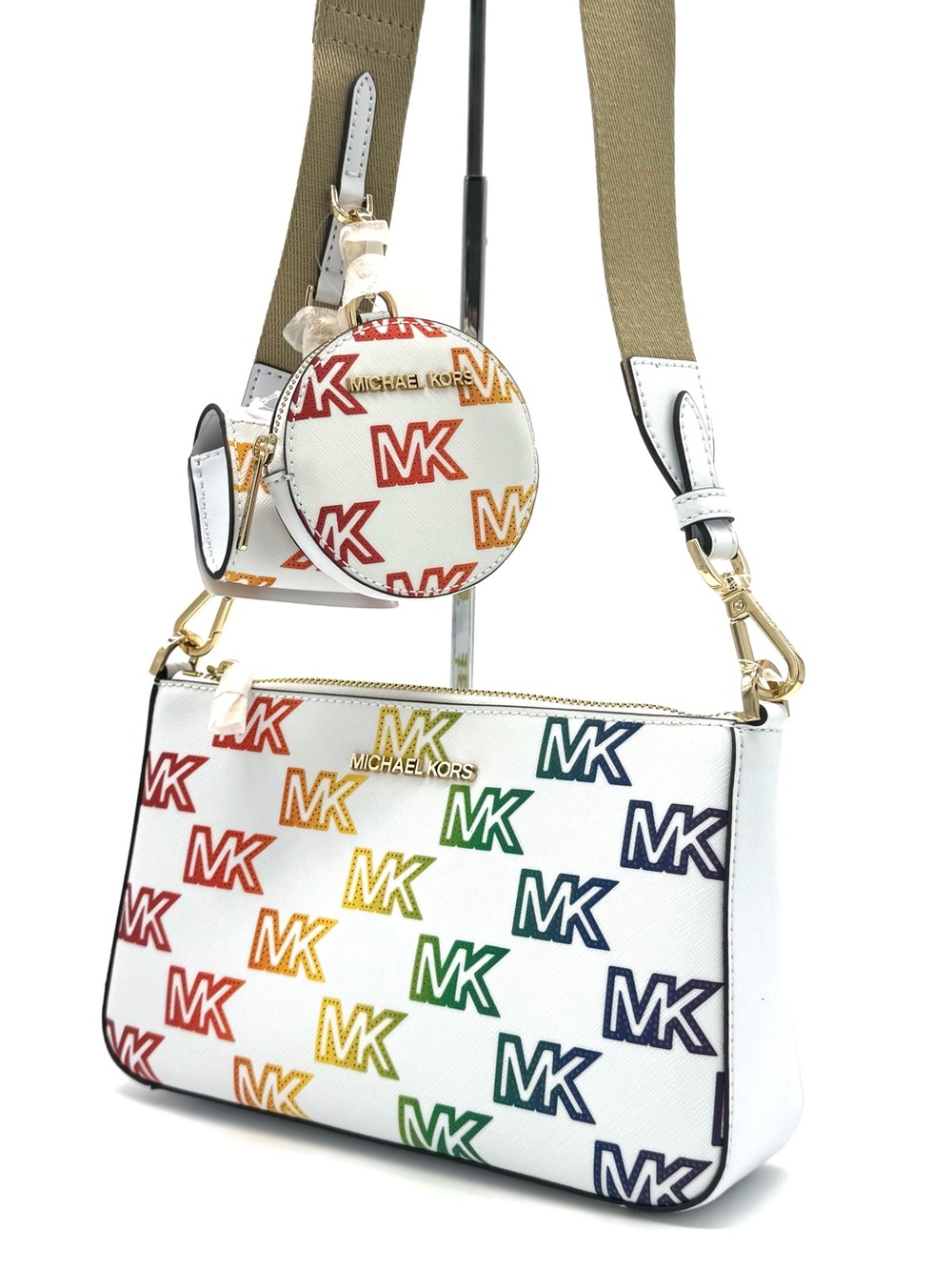 Michael Kors Jet Set Price Medium Crossbody W Tech Accessories Rainbow MK Logo
